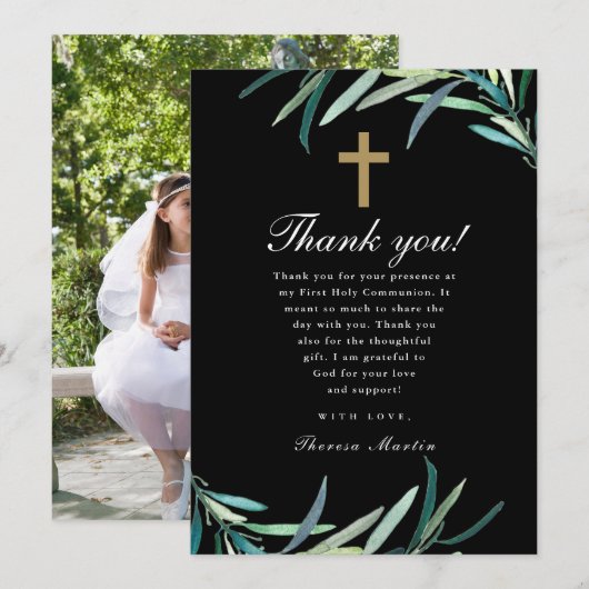 Faire-part Aquarelle Première Sainte Communion Merci photo (Devant / Derrière)