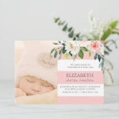 Faire-part Aquarelle rose florale Bébé fille photo naissance (Debout devant)