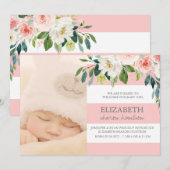 Faire-part Aquarelle rose florale Bébé fille photo naissance (Devant / Derrière)