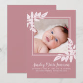Faire-part Aquarelle rose moderne Botanique Nouvel Enfant (Devant / Derrière)