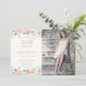 Faire-part Aquarelle rose or Fleurs Photo Graduation (Debout devant)