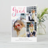 Faire-part Aquarelle rose Photo Collage Graduation (Debout devant)