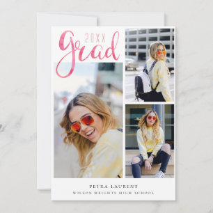 Faire-part Aquarelle rose Photo Collage Graduation