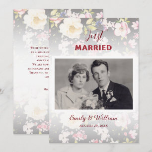 Faire-part Aquarelle rose Roses jaunes, noir flou, Mariage