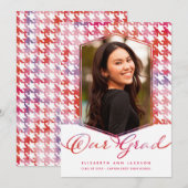 Faire-part Aquarelle rouge laver Houndstooth Photo Graduation (Devant / Derrière)