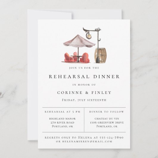 Faire-part Aquarelle rustique Dîner de répétition extérieur (Devant)