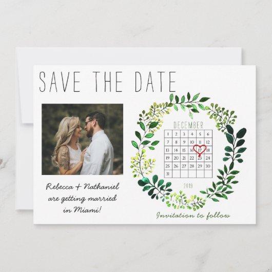 Faire-part Aquarelle rustique Enregistrer la date Calendrier  (Devant)