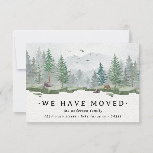 Faire-part Aquarelle Rustique Nous Avons Déplacé Pine Tree Mo (Devant)