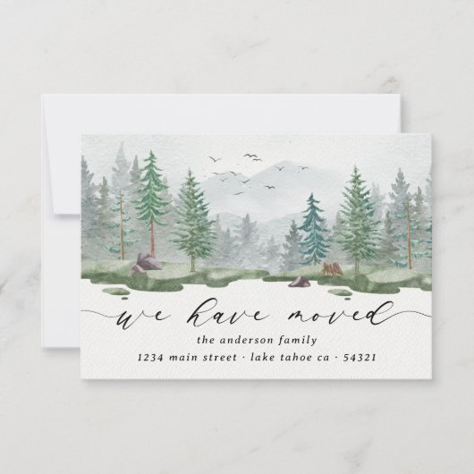 Faire-part Aquarelle Rustique Nous Avons Déplacé Script Pine  (Devant)