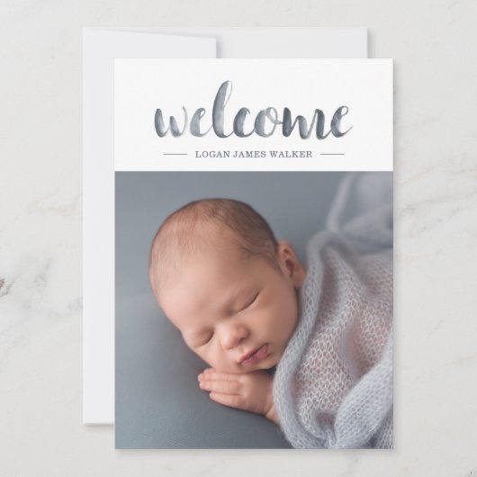 Faire-part Aquarelle Script Triangle Garland Collage Naissanc (Devant)