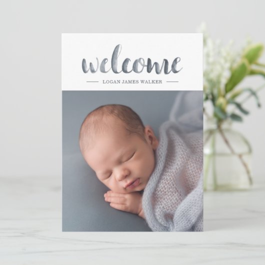 Faire-part Aquarelle Script Triangle Garland Collage Naissanc (Debout devant)