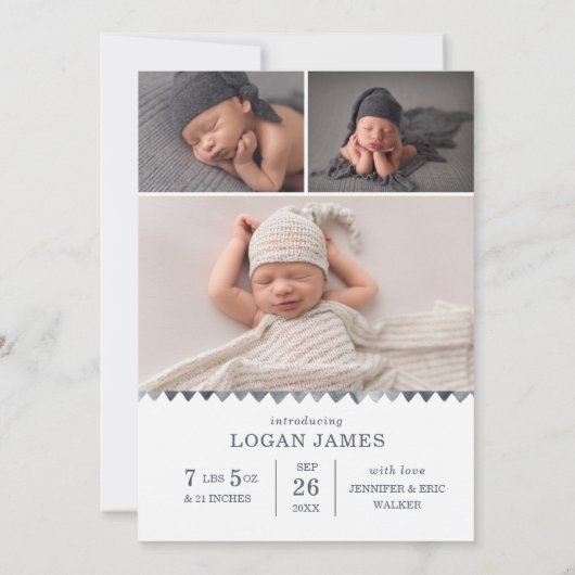 Faire-part Aquarelle Script Triangle Garland Collage Naissanc (Dos)