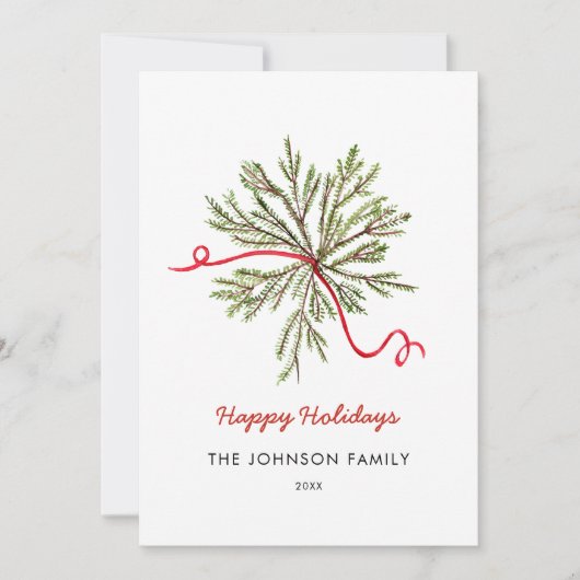 Faire-part Aquarelle simple Vacances verdure avec arc rouge (Devant)