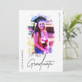Faire-part Aquarelle Style Portrait Script Photo Graduation (Debout devant)