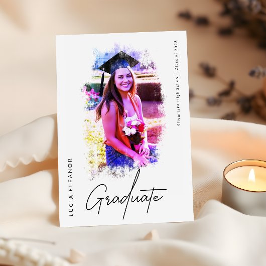 Faire-part Aquarelle Style Portrait Script Photo Graduation
