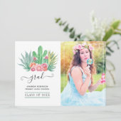 Faire-part Aquarelle Succulente Plante photo de graduation (Debout devant)