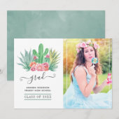 Faire-part Aquarelle Succulente Plante photo de graduation (Devant / Derrière)