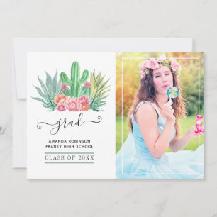 Faire-part Aquarelle Succulente Plante photo de graduation