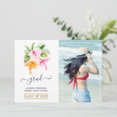 Faire-part Aquarelle Tropical Floral Beach Graduation (Debout devant)