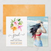 Faire-part Aquarelle Tropical Floral Beach Graduation (Devant / Derrière)