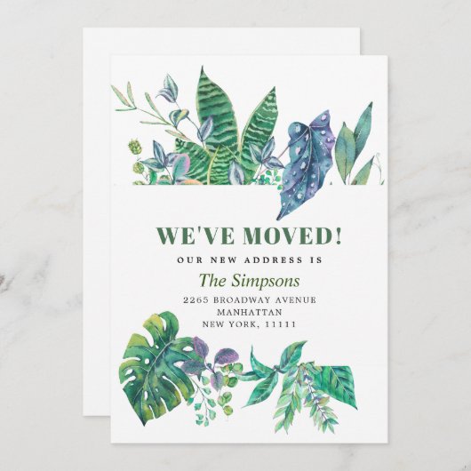 Faire-part Aquarelle Tropical Green Moving (Devant / Derrière)