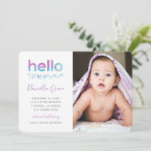 Faire-part Aquarelle Turquoise jolie violet Bonjour Photo Nai (Debout devant)