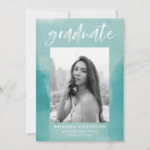 Faire-part Aquarelle turquoise Laver la photo Graduation (Devant)