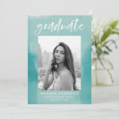 Faire-part Aquarelle turquoise Laver la photo Graduation (Debout devant)