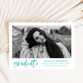 Faire-part Aquarelle turquoise Pinceau Script Photo Graduatio