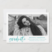 Faire-part Aquarelle turquoise Pinceau Script Photo Graduatio (Devant)