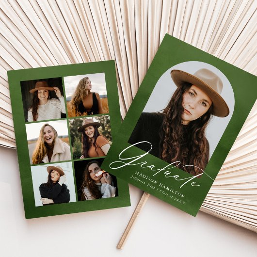 Faire-part Aquarelle verte d'olive Arc 7 Photo Graduation