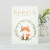 Faire-part Aquarelle verte mignonne renard bébé bébé photo na (Debout devant)
