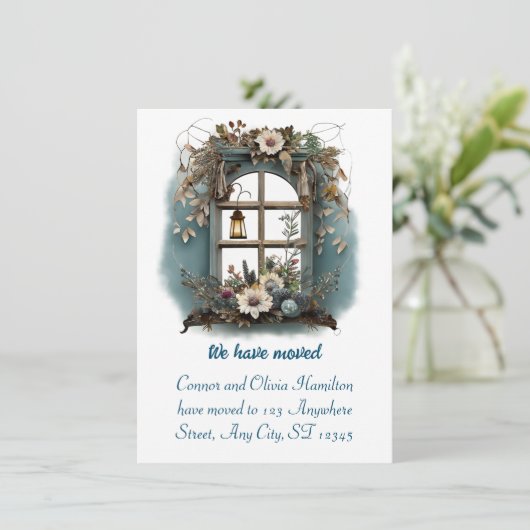 Faire-part Aquarelle vintage fenêtre paysage déplacement (Debout devant)