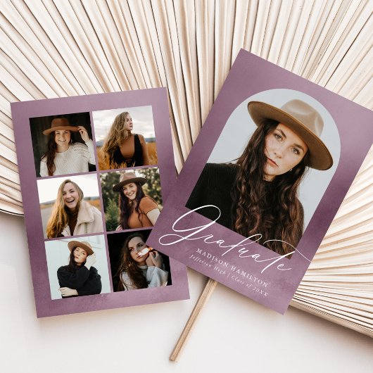 Faire-part Aquarelle violet poussiéreuse Arc 7 Photo Graduati