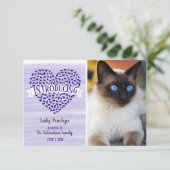 Faire-part Aquarelle violette Chat Coeur animal de compagnie  (Debout devant)