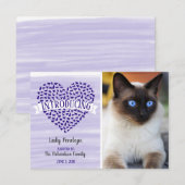 Faire-part Aquarelle violette Chat Coeur animal de compagnie  (Devant / Derrière)