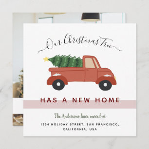 Faire-part Arbre de Noël en voiture rouge Photo de famille Dé