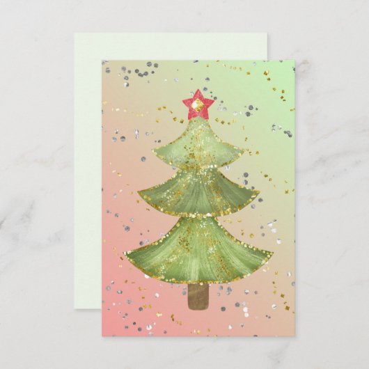 Faire-part Arbre de Noël moderne Vierge Vert Or A (Devant / Derrière)