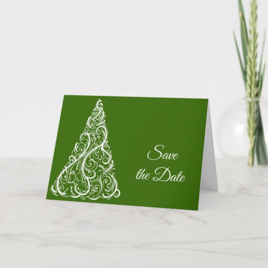 Faire-part Arbre de Noël vert Mariage d'hiver Sauvez la date (Devant)