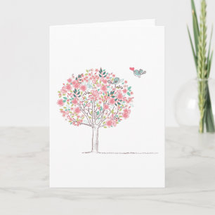 Faire-part Arbre en fleurs et oiseaux en amour