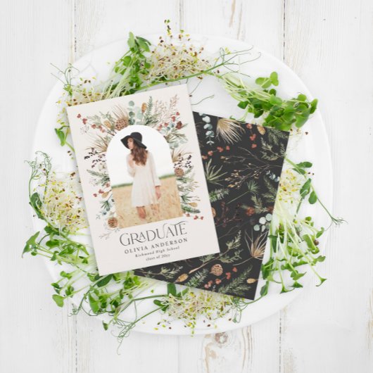 Faire-part Arc de fin d'études 1 photo noir blanc botanique m