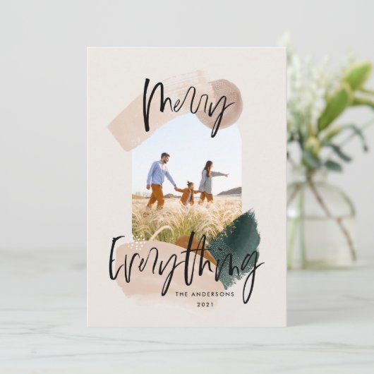 Faire-part Arc de Noël abstrait photo vert moderne (Debout devant)