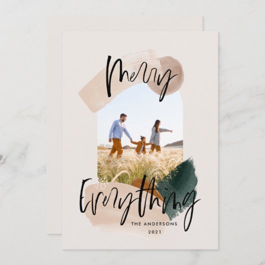 Faire-part Arc de Noël abstrait photo vert moderne (Devant / Derrière)