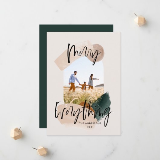 Faire-part Arc de Noël abstrait photo vert moderne (Devant/Arrière en situation)