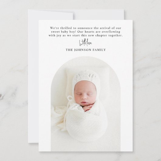 Faire-part Arc d'or moderne simple photo de naissance bébé (Dos)