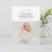 Faire-part Arc d'or moderne simple photo de naissance bébé (Debout devant)