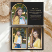 Faire-part Arc d'or Noir moderne Graduation 3-Photo