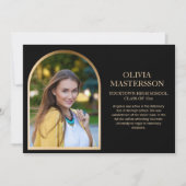 Faire-part Arc d'or Noir moderne Graduation 3-Photo (Devant)