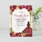 Faire-part Arc d'or princesse Florale Rouge Quinceanera (Debout devant)