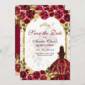Faire-part Arc d'or princesse Florale Rouge Quinceanera (Devant / Derrière)
